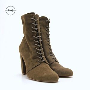 NWT Steve Madden Elley Lace Up Suede Block Heeled Boots Green Women 6